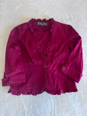 Last Kiss Y2K Ruffle Trim Jacket in Red